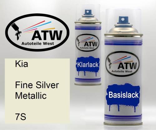 Kia, Fine Silver Metallic, 7S: 400ml Sprühdose + 400ml Klarlack - Set, von ATW Autoteile West.